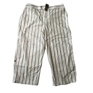Chico's Breezy Cotton Stripe Kayak Crop Pants Optic White/ Aspen‎ Women Size 3